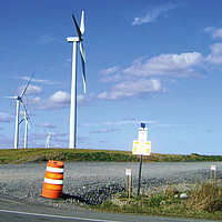 Windpark Wyoming County Temporary access road in the foreground of a wind farm