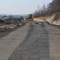 Verlegtes Basetrac Grid eco Geogitter Einbau des Basetrac Grid eco Geogitters zur Bodenbewehrung